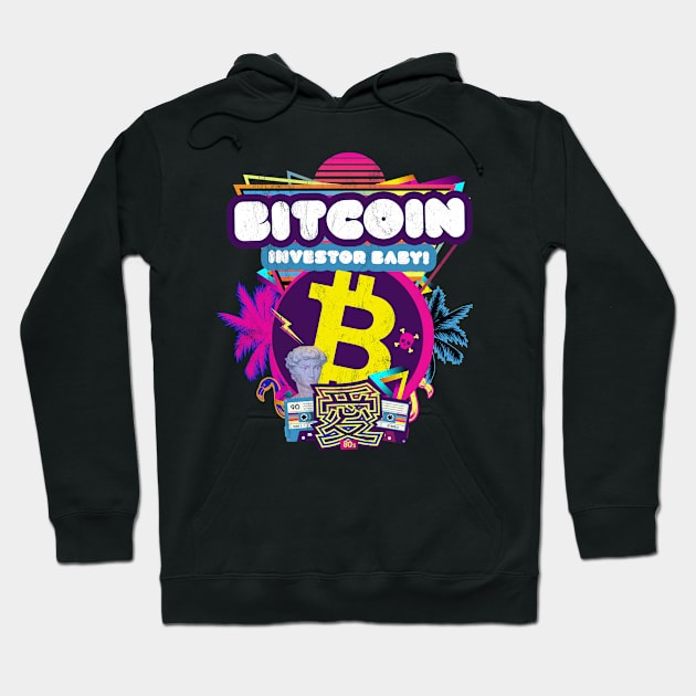 Bitcoin Investor Baby Retrowave 80s Stock Trading HODL Pink Hoodie by MapYourWorld